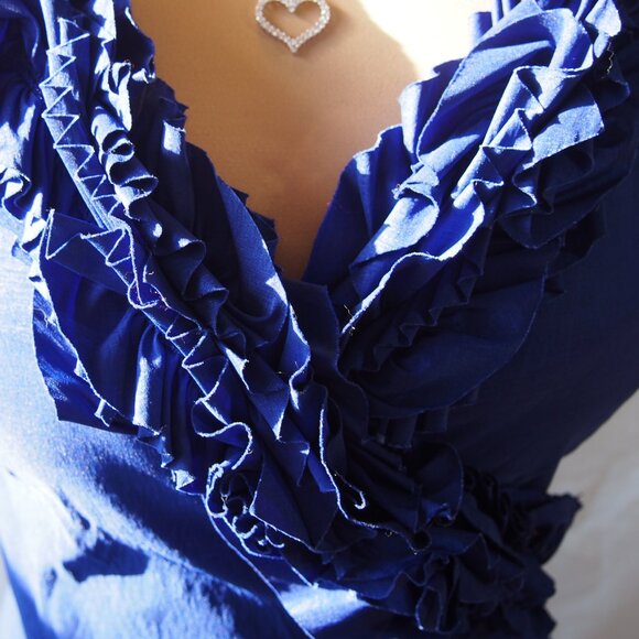 Calvin Klein Royal Blue Ruffled Crossover Wrap Top Size M - Picture 7 of 16